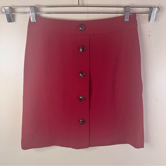 NWT Ann Taylor Red Button Down‎ Mini Womens Lined Skirt Size 0 Career Work Wear - Picture 1 of 6